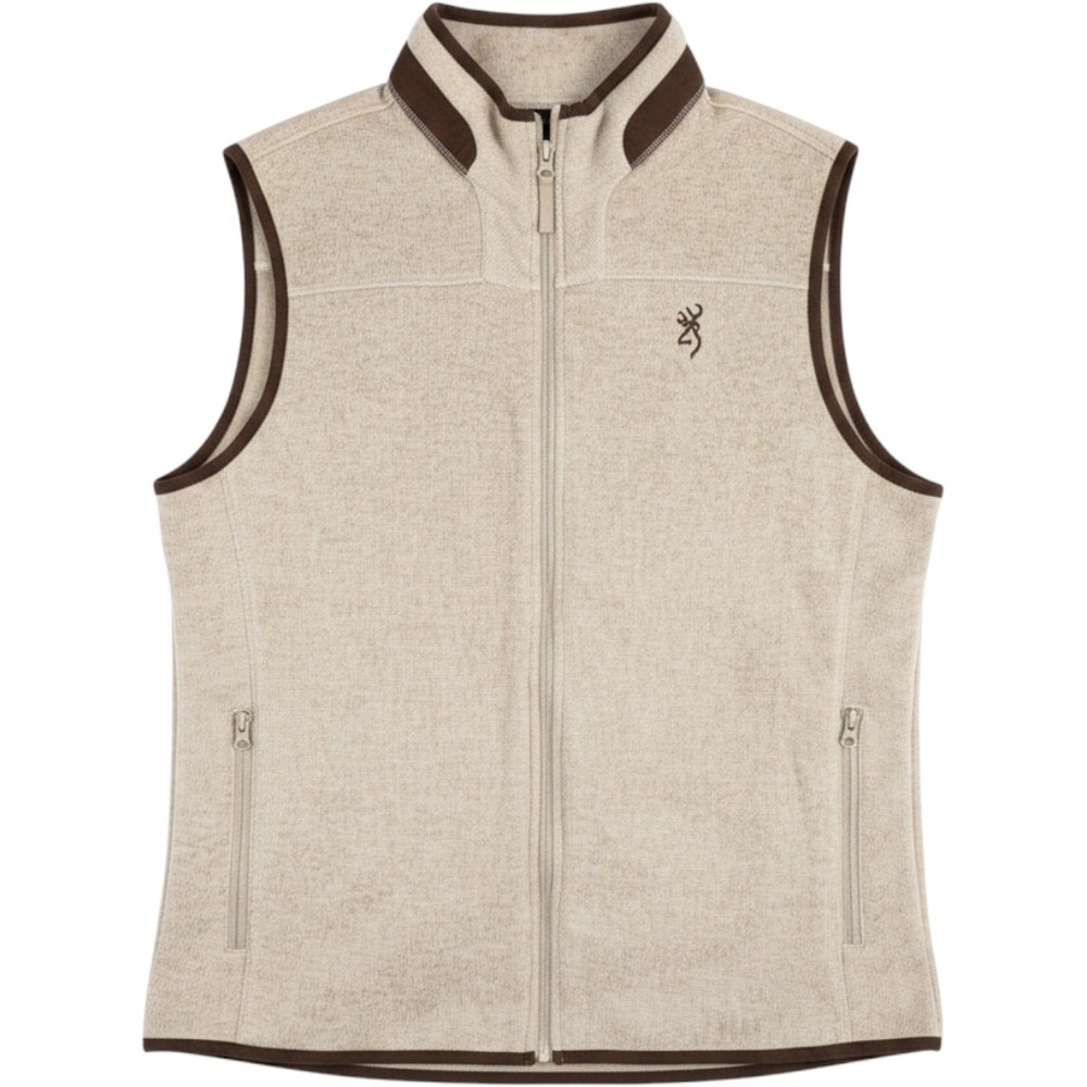 Browning Mens Sweater Fleece Vest Oatmeal Brown Full Zip Buckmark XL A0002738